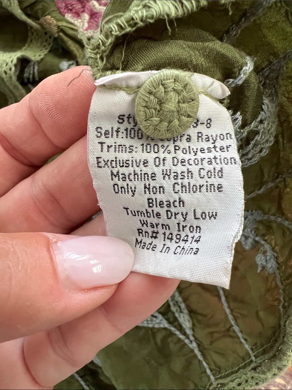 NWOT Johnny Was Olive Green Embroidered Floral Button-Front Blouse size XL - Picture 10 of 12
